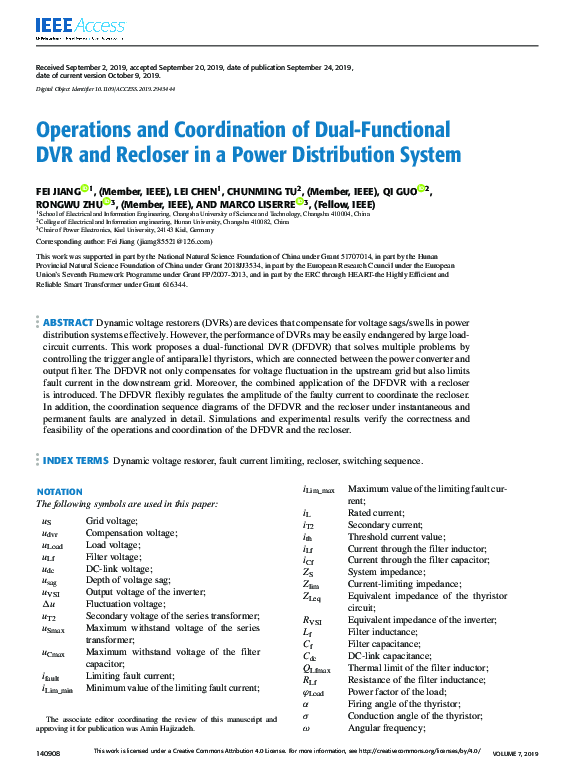 (PDF) Operations and Coordination of Dual-Functional DVR and Recloser ...