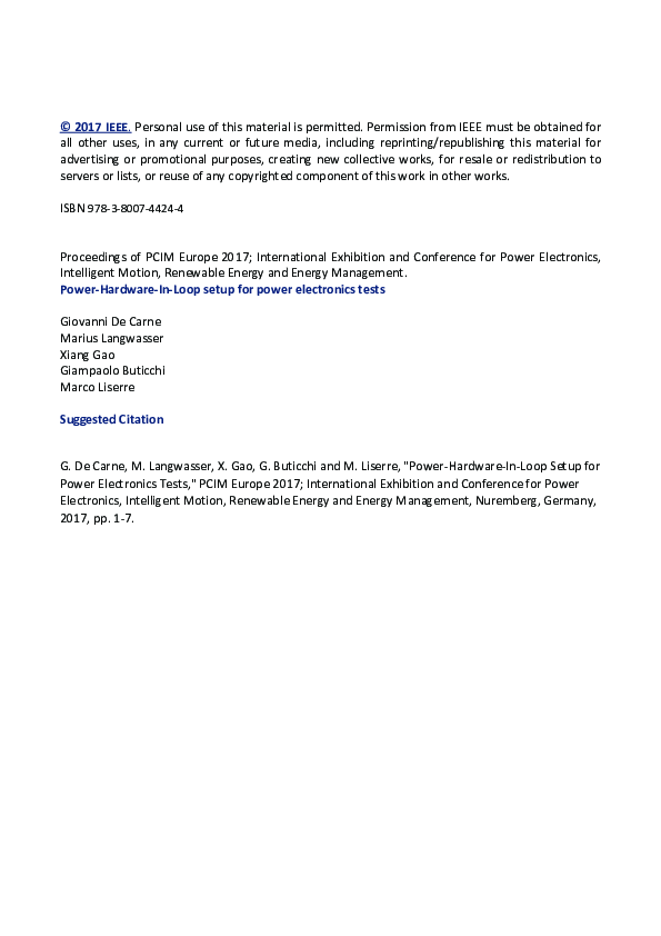 (PDF) Power Hardware In Loop Setup for power electronics tests