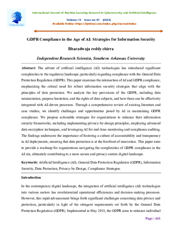(PDF) GDPR Compliance in the Age of AI: Strategies for Information Security