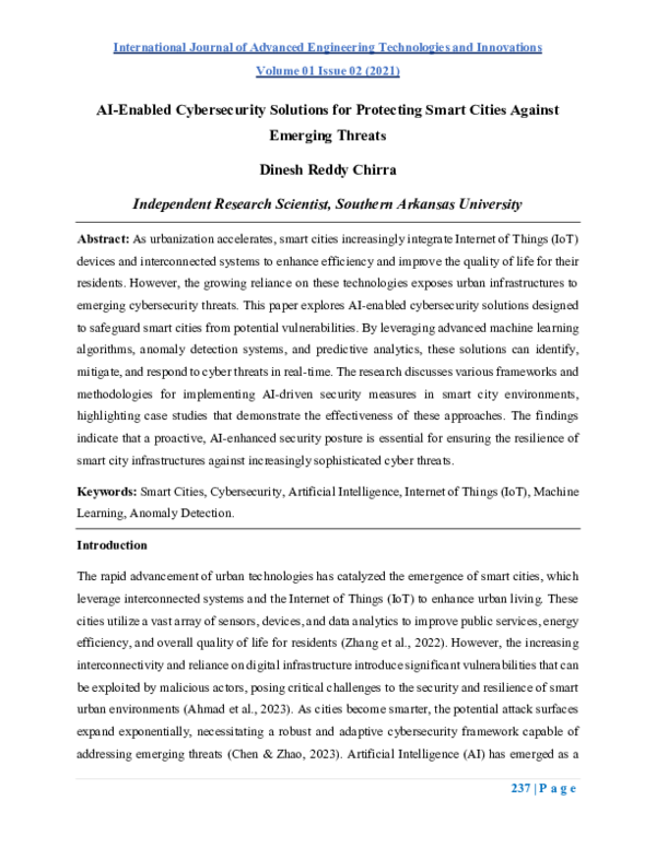 (PDF) AI-Enabled Cybersecurity Solutions for Protecting Smart Cities ...