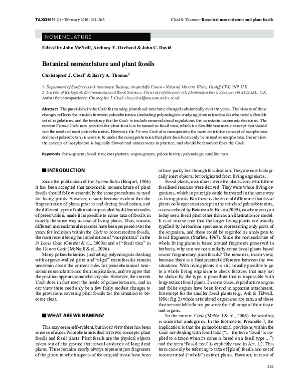 (PDF) Botanical nomenclature and plant fossils