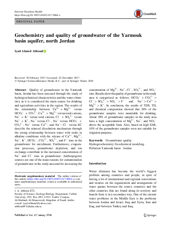 (PDF) Geochemistry and quality of groundwater of the Yarmouk basin ...