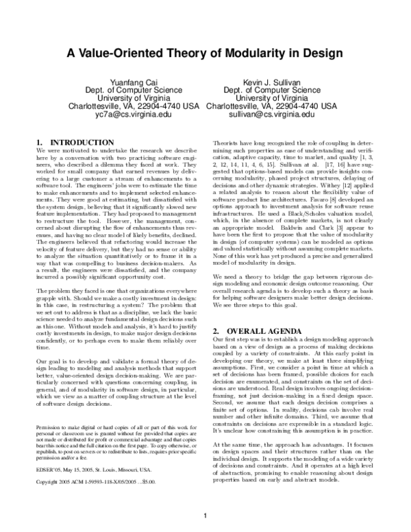 (PDF) A value-oriented theory of modularity in design
