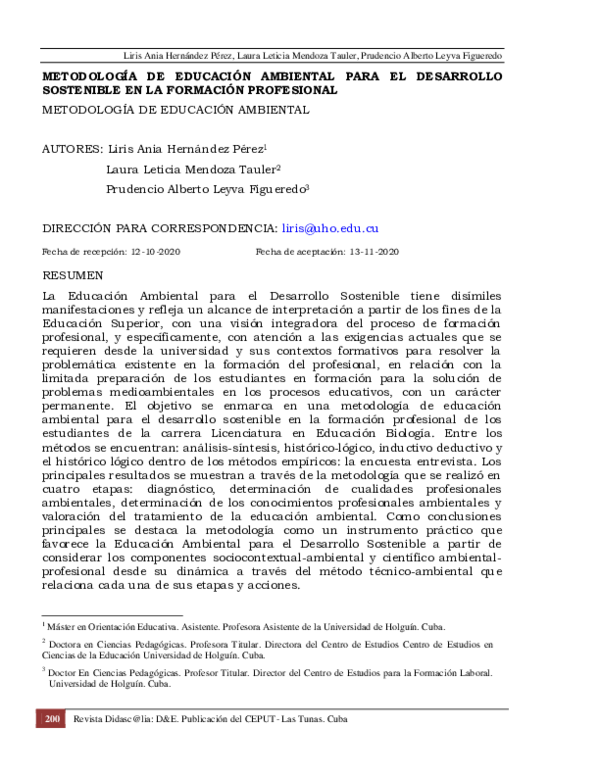 (PDF) Metodología De Educación Ambiental Para El Desarrollo Sostenible ...