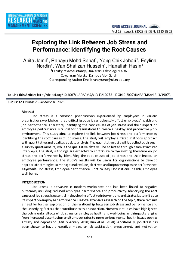 (PDF) Exploring the Link Between Job Stress and Performance ...
