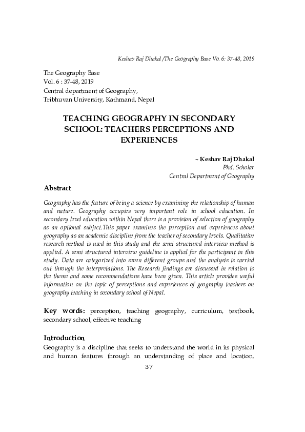 (PDF) Teaching Geography in Secondary School: Teachers Perceptions and ...