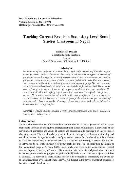 (PDF) Teaching Current Events Insecondary Level Social Studies ...