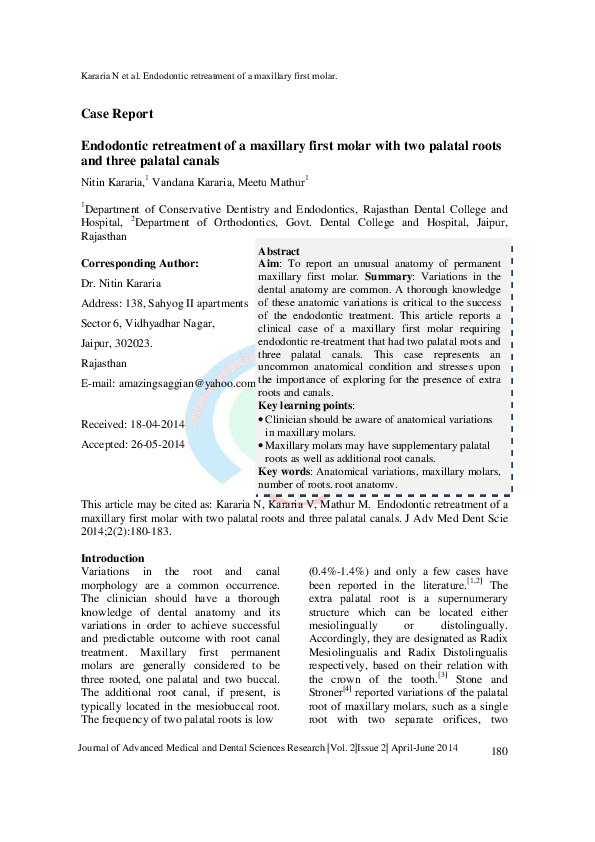 (PDF) Aim: To report an unusual anatomy of permanent