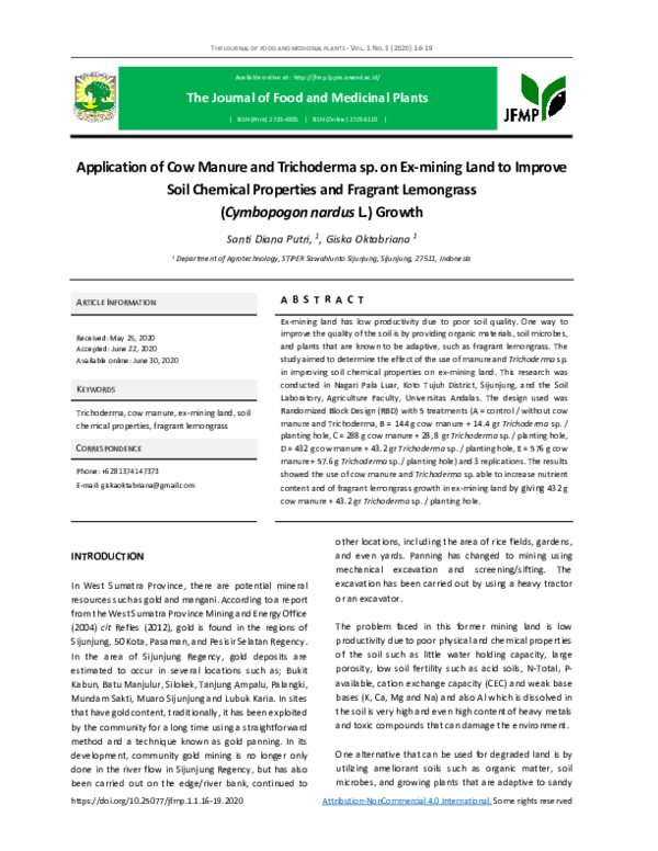 (PDF) Application of Cow Manure and Trichoderma sp. on Ex-mining Land ...