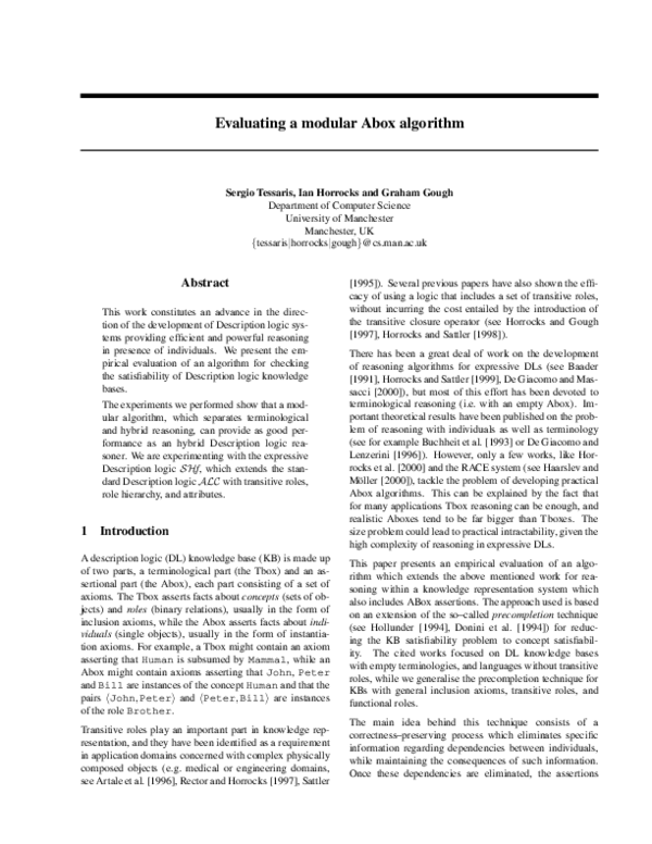 (PDF) Evaluating a modular abox algorithm
