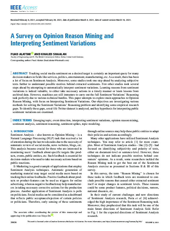 (PDF) A Survey on Opinion Reason Mining and Interpreting Sentiment ...
