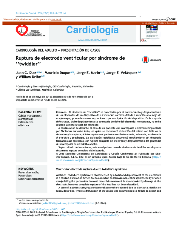 (PDF) Ruptura de electrodo ventricular por síndrome de “twiddler”
