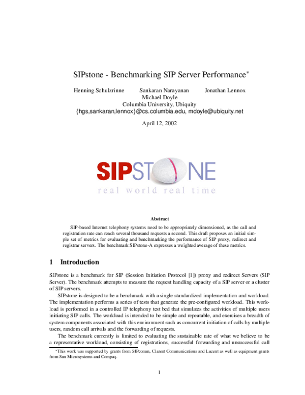 (PDF) SIPstone: Benchmarking SIP Server Performance