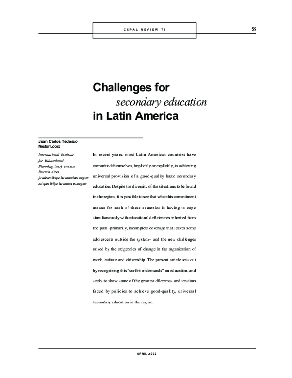 (PDF) Challenges for secondary education in Latin America