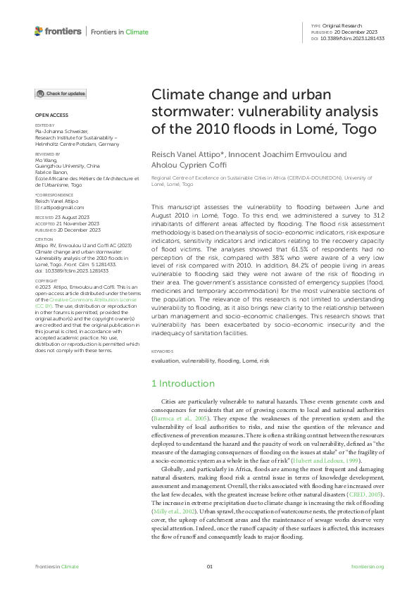 (PDF) Climate change and urban stormwater: vulnerability analysis of ...