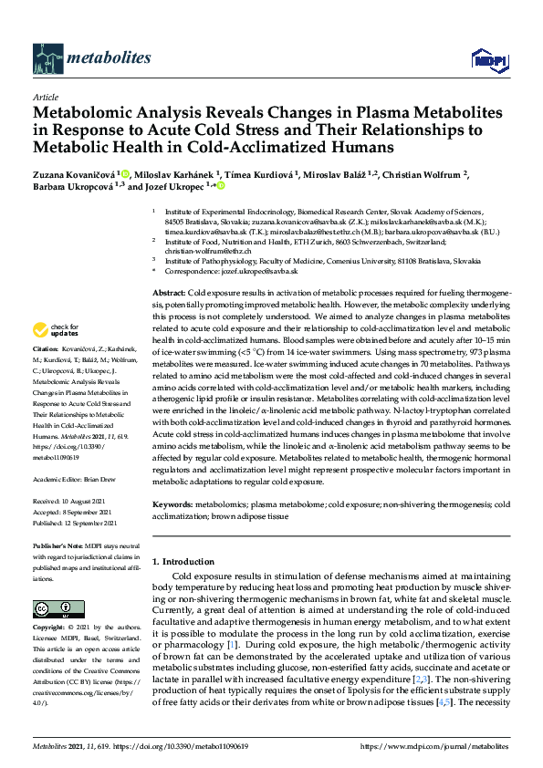 (PDF) Metabolomic Analysis Reveals Changes in Plasma Metabolites in ...