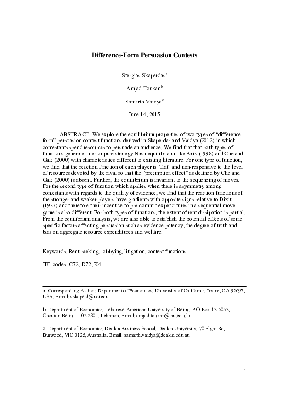 (PDF) Difference-Form Persuasion Contests