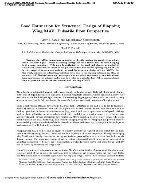 (PDF) Load estimation for structural design of flapping wing MAV ...