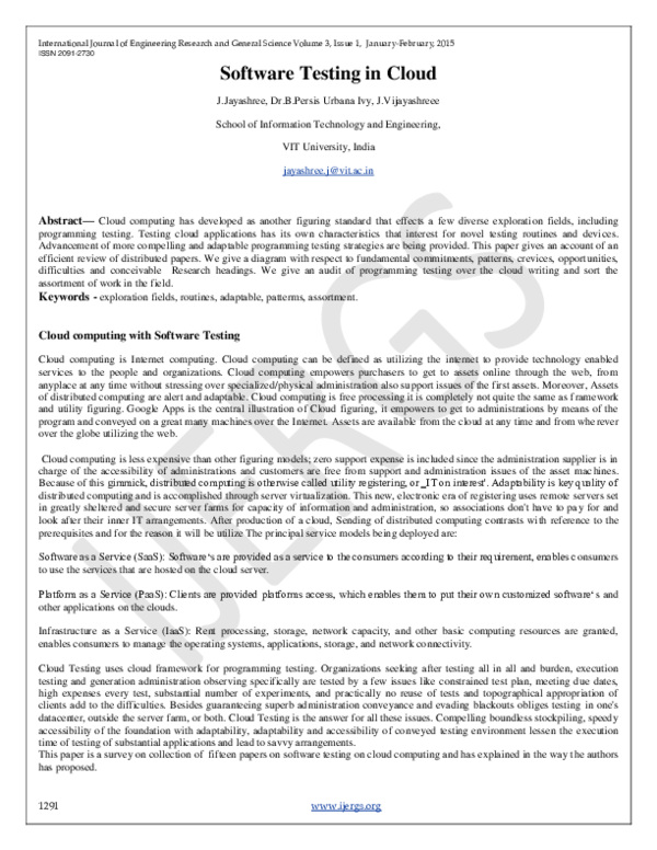 (PDF) Software Testing in Cloud
