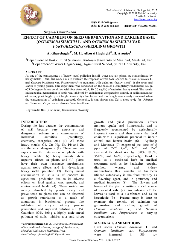 (PDF) Effect of cadmium on seed germination and earlier basil ( Ocimum ...
