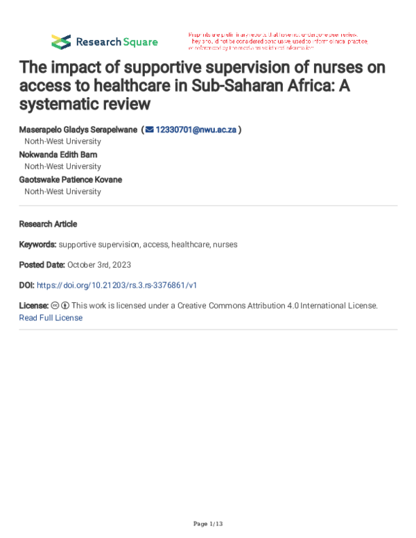 (PDF) The impact of supportive supervision of nurses on access to ...