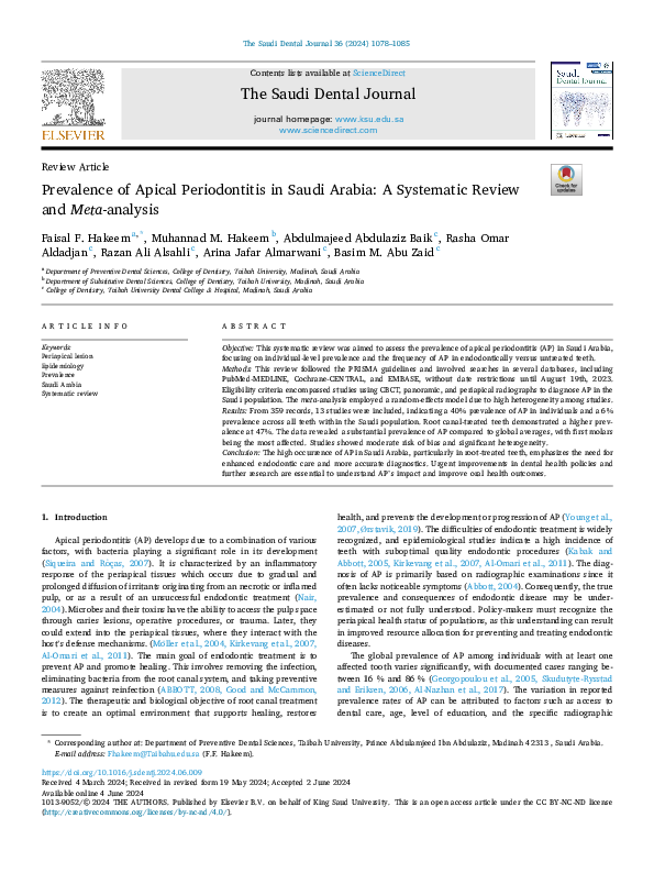 (PDF) Prevalence of Apical Periodontitis in Saudi Arabia: A Systematic ...