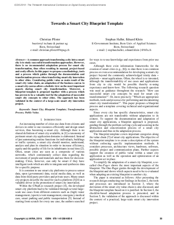 (PDF) Towards a Smart City Blueprint Template
