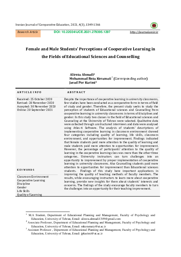 (PDF) Female and Male Students' Perceptions of Cooperative Learning in ...