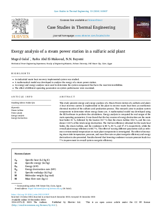 (PDF) Exergy analysis of a steam power station in a sulfuric acid plant