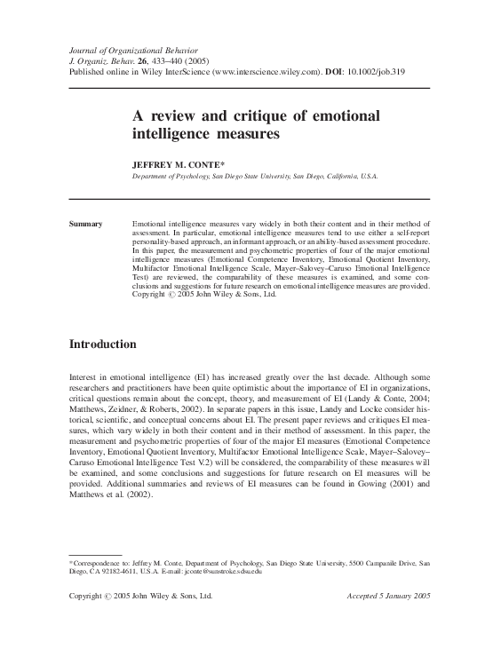 (PDF) A review and critique of emotional intelligence measures