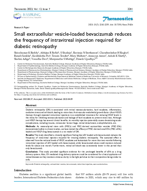 (PDF) Small extracellular vesicle-loaded bevacizumab reduces the ...