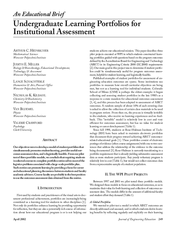 (PDF) Undergraduate Learning Portfolios for Institutional Assessment
