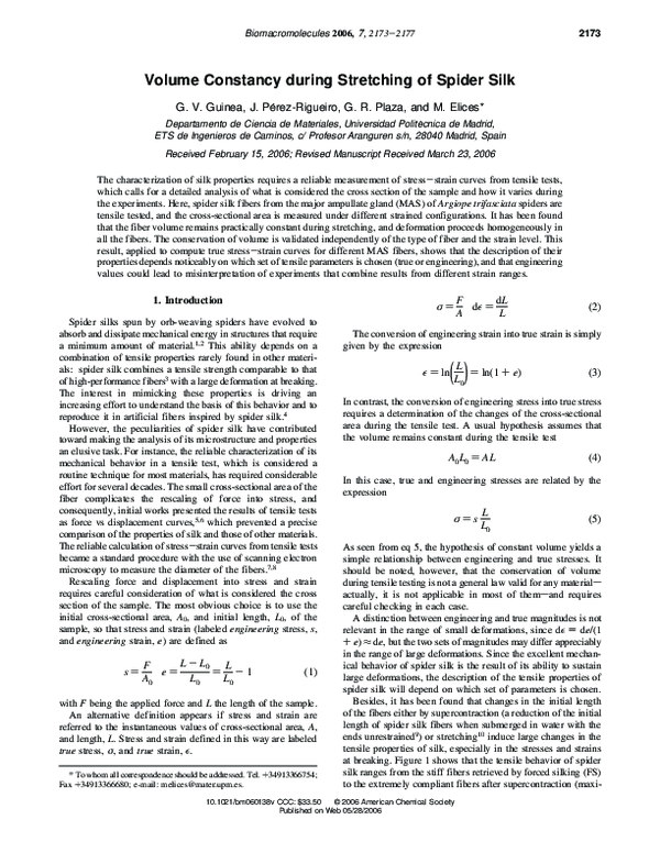 (PDF) Volume Constancy during Stretching of Spider Silk