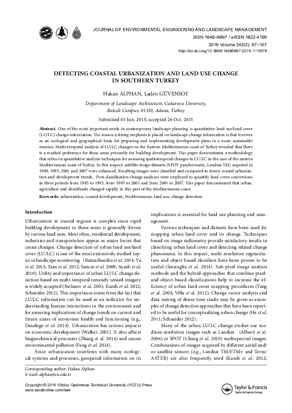 (PDF) Detecting Coastal Urbanization and Land Use Change in Southern Turkey