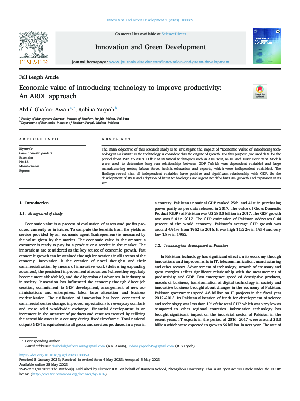 (PDF) Economic value of introducing technology to improve productivity ...