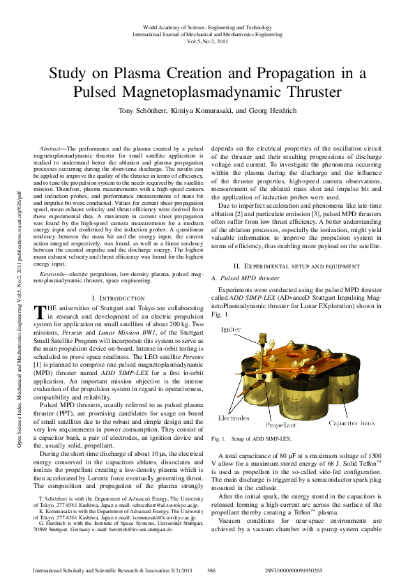 (PDF) Study on Plasma Creation and Propagation in a Pulsed ...