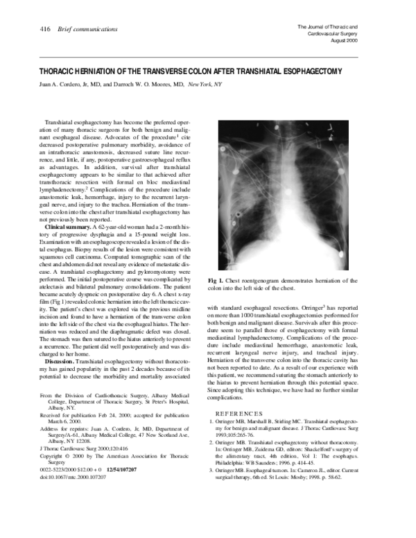 (PDF) Thoracic herniation of the transverse colon after transhiatal ...
