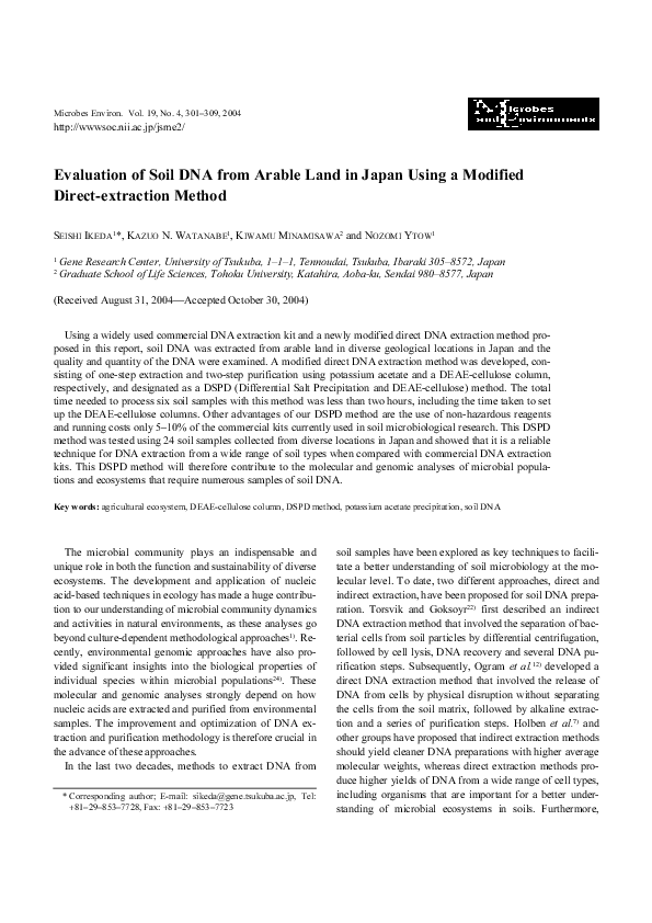 (PDF) Evaluation of Soil DNA from Arable Land in Japan Using a Modified ...