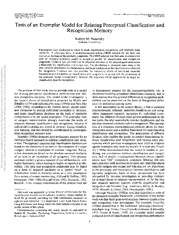 (PDF) Tests of an exemplar model for relating perceptual classification ...