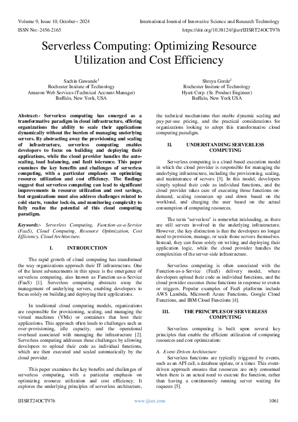 (PDF) Serverless Computing: Optimizing Resource Utilization and Cost ...