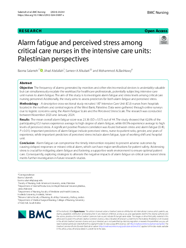 (PDF) Alarm fatigue and perceived stress among critical care nurses in ...