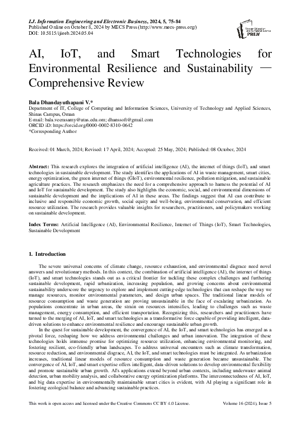 (PDF) AI, IoT, and Smart Technologies for Environmental Resilience and ...