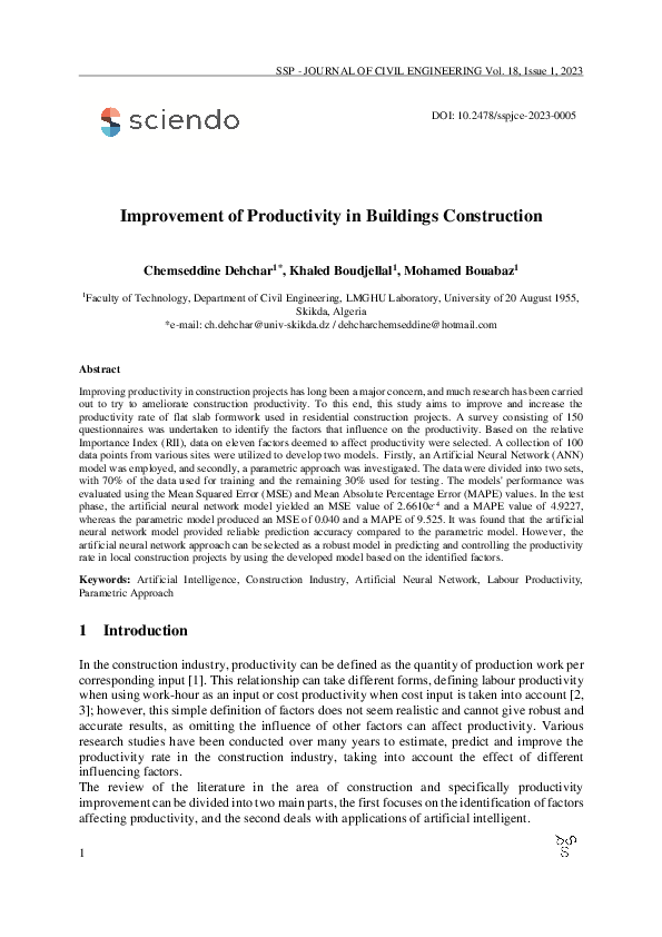 (PDF) Improvement of Productivity in Buildings Construction