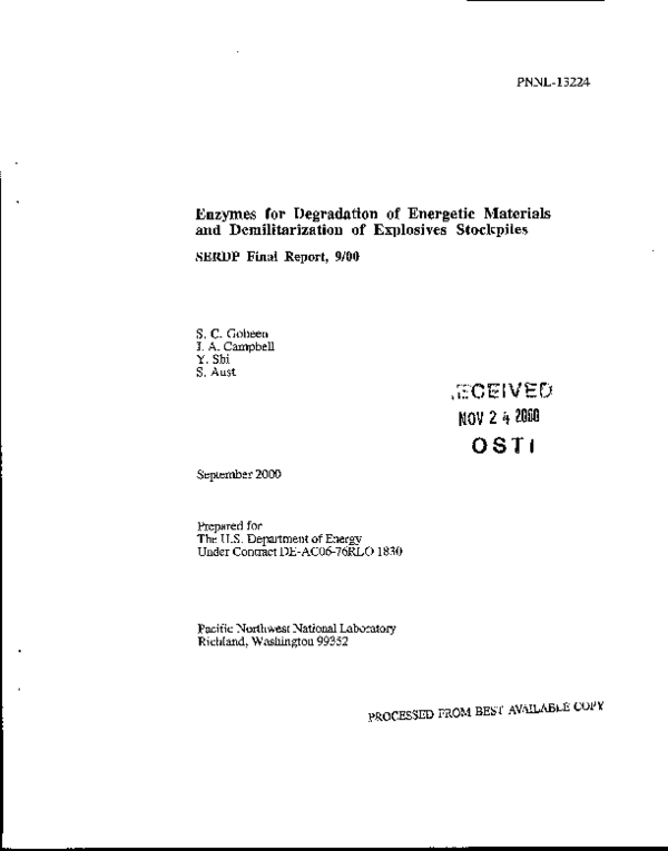(PDF) Enzymes for Degradation of Energetic Materials and ...