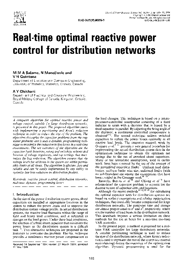 (PDF) Real-time optimal reactive power control for distribution networks