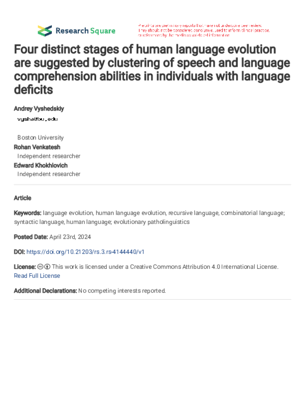 (PDF) Four distinct stages of human language evolution are suggested by ...
