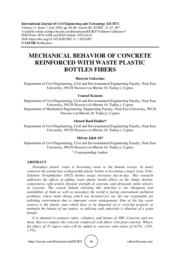 (PDF) Mechanical Behavior of Concrete Reinforced with Waste Plastic ...