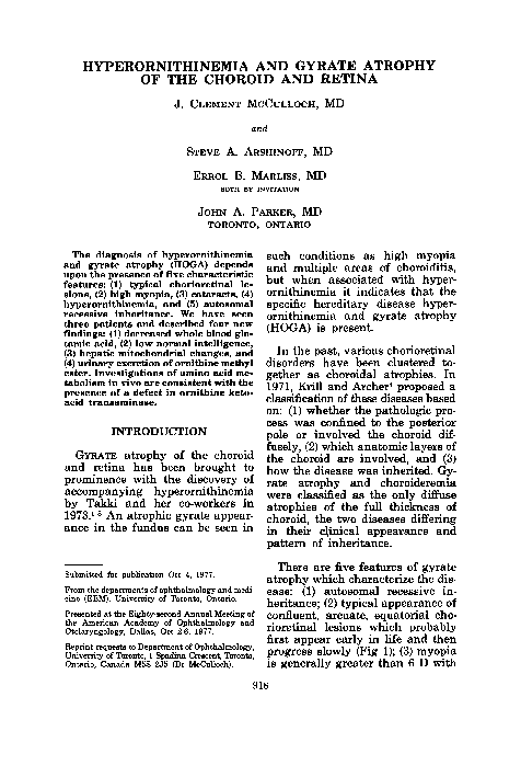 (PDF) Hyperornithinemia and Gyrate Atrophy of the Choroid and Retina