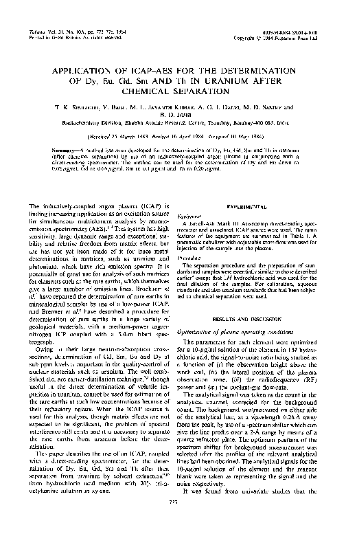 (PDF) Application of ICAP-AES for the determination of Dy, Eu, Gd, Sm ...