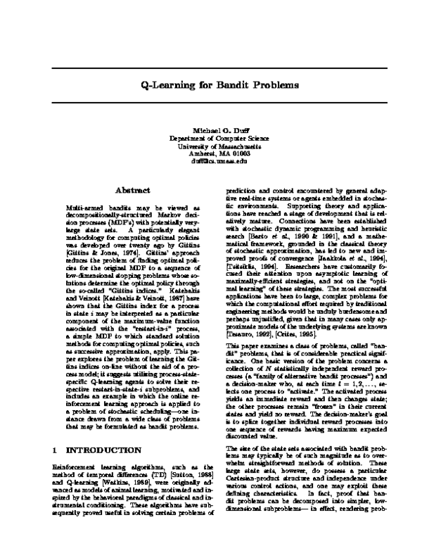 (PDF) Q-Learning for Bandit Problems